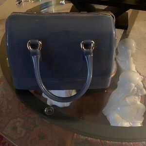 Furla Blue Handbag with Gold Accents -Like New